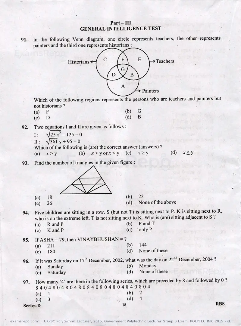 UKPSC Polytechnic Lecturer 2015 question paper, Government Polytechnic Lecturer Group B Exam, POLYTECHNIC 2015 PRE, page 18 of 32