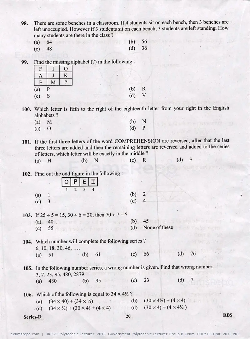 UKPSC Polytechnic Lecturer 2015 question paper, Government Polytechnic Lecturer Group B Exam, POLYTECHNIC 2015 PRE, page 20 of 32