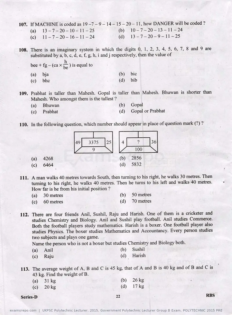 UKPSC Polytechnic Lecturer 2015 question paper, Government Polytechnic Lecturer Group B Exam, POLYTECHNIC 2015 PRE, page 22 of 32
