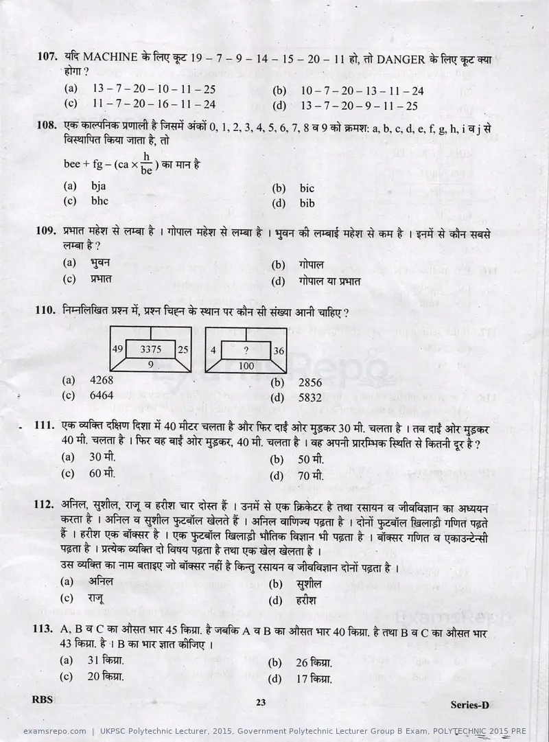 UKPSC Polytechnic Lecturer 2015 question paper, Government Polytechnic Lecturer Group B Exam, POLYTECHNIC 2015 PRE, page 23 of 32