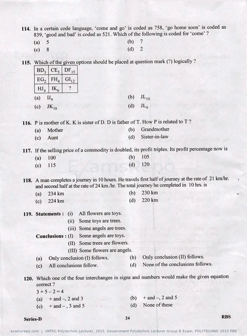 UKPSC Polytechnic Lecturer 2015 question paper, Government Polytechnic Lecturer Group B Exam, POLYTECHNIC 2015 PRE, page 24 of 32