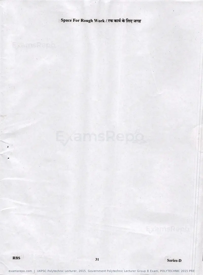UKPSC Polytechnic Lecturer 2015 question paper, Government Polytechnic Lecturer Group B Exam, POLYTECHNIC 2015 PRE, page 31 of 32