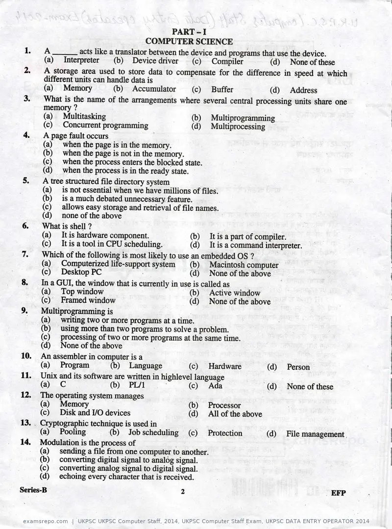 UKPSC UKPSC Computer Staff 2014 question paper, UKPSC Computer Staff Exam, UKPSC DATA ENTRY OPERATOR 2014, page 2 of 32