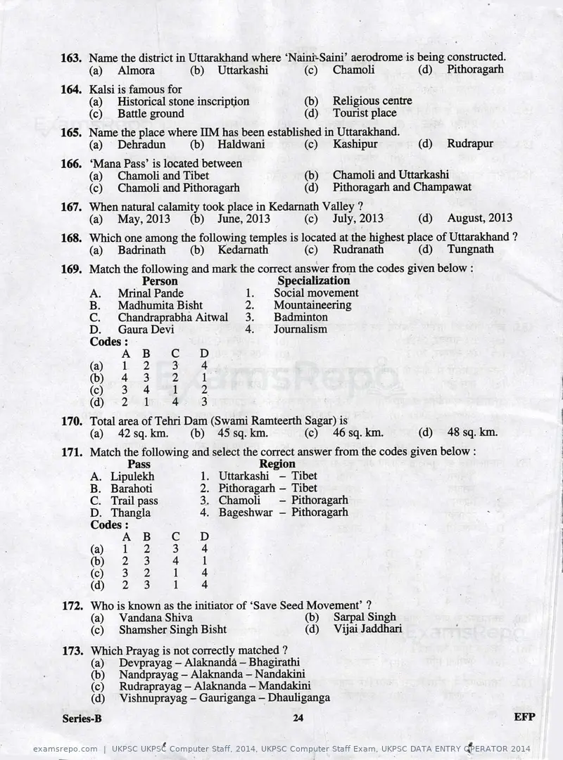 UKPSC UKPSC Computer Staff 2014 question paper, UKPSC Computer Staff Exam, UKPSC DATA ENTRY OPERATOR 2014, page 24 of 32