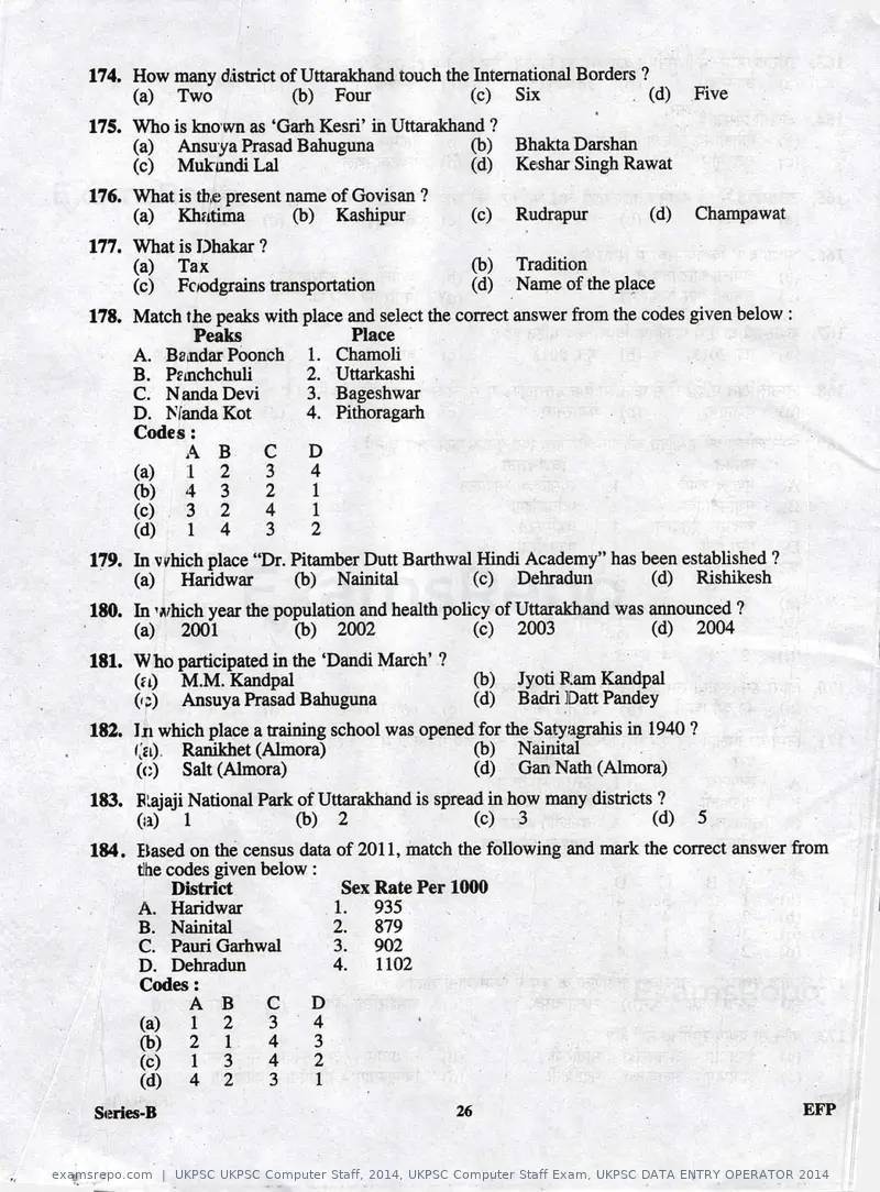 UKPSC UKPSC Computer Staff 2014 question paper, UKPSC Computer Staff Exam, UKPSC DATA ENTRY OPERATOR 2014, page 26 of 32