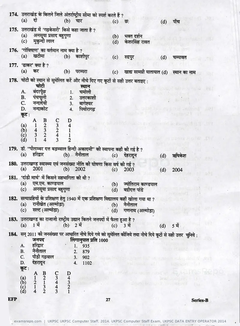 UKPSC UKPSC Computer Staff 2014 question paper, UKPSC Computer Staff Exam, UKPSC DATA ENTRY OPERATOR 2014, page 27 of 32