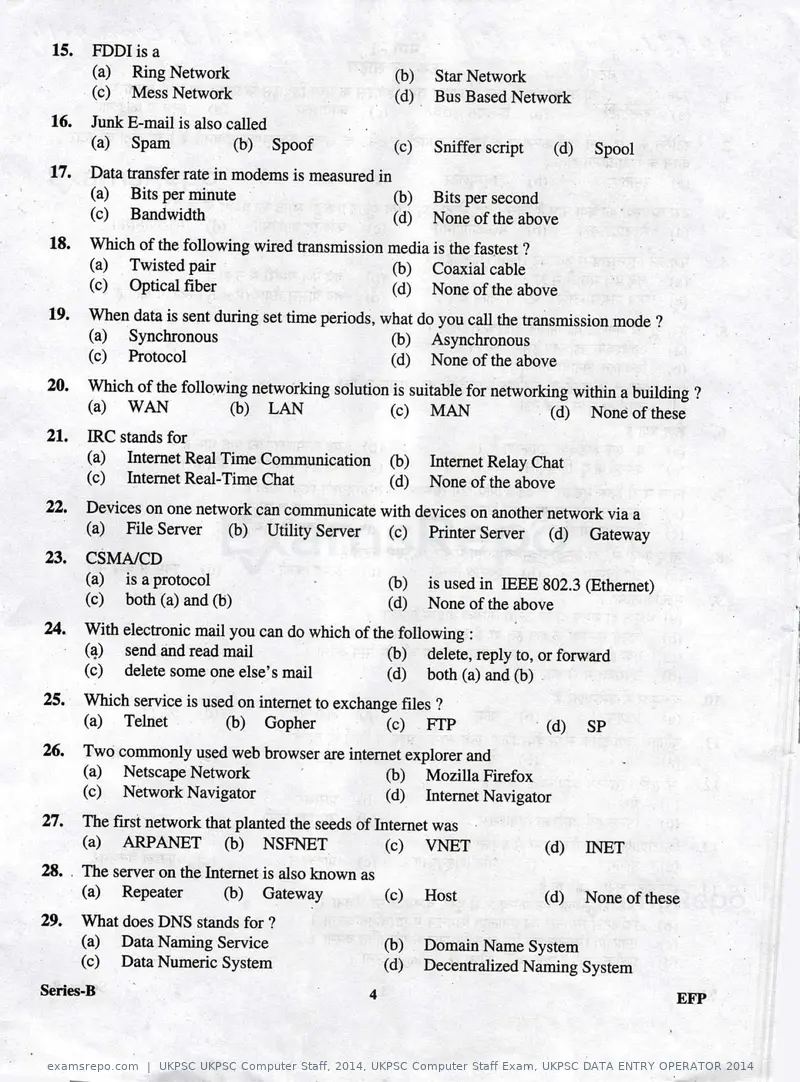 UKPSC UKPSC Computer Staff 2014 question paper, UKPSC Computer Staff Exam, UKPSC DATA ENTRY OPERATOR 2014, page 4 of 32