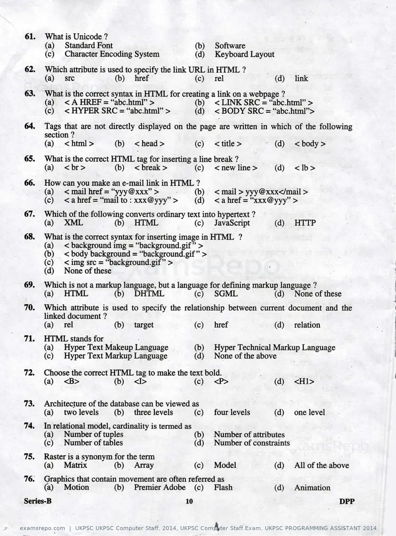 UKPSC UKPSC Computer Staff 2014 question paper, UKPSC Computer Staff Exam, UKPSC PROGRAMMING ASSISTANT 2014, page 10 of 32