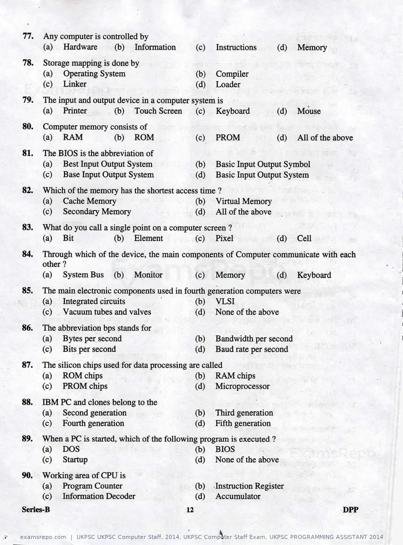 UKPSC UKPSC Computer Staff 2014 question paper, UKPSC Computer Staff Exam, UKPSC PROGRAMMING ASSISTANT 2014, page 12 of 32