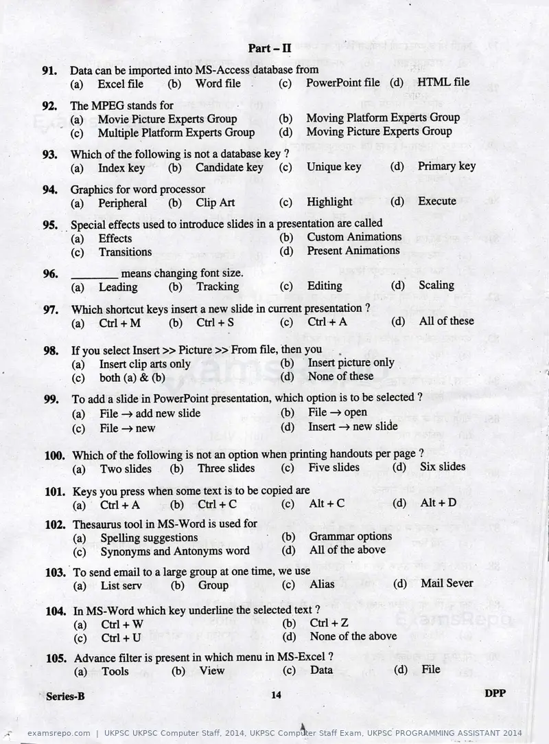UKPSC UKPSC Computer Staff 2014 question paper, UKPSC Computer Staff Exam, UKPSC PROGRAMMING ASSISTANT 2014, page 14 of 32