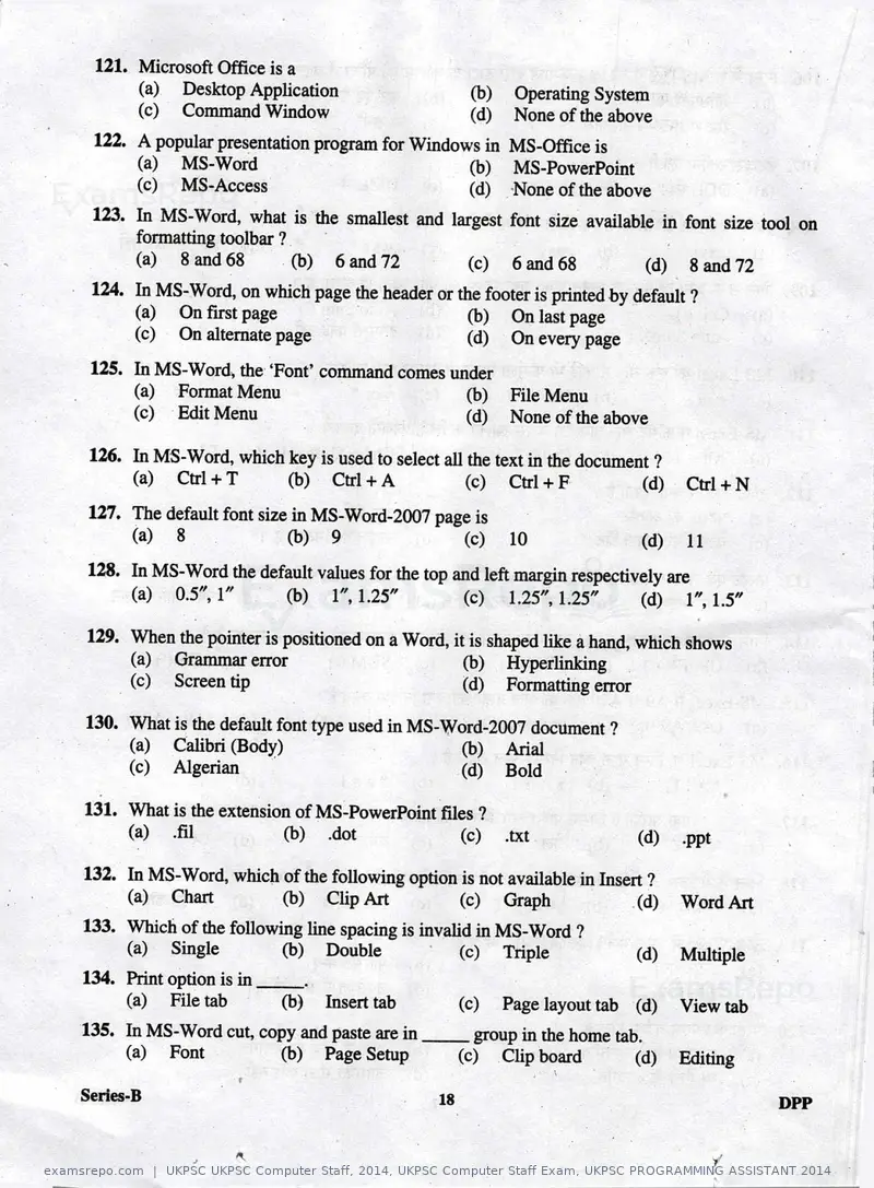 UKPSC UKPSC Computer Staff 2014 question paper, UKPSC Computer Staff Exam, UKPSC PROGRAMMING ASSISTANT 2014, page 18 of 32