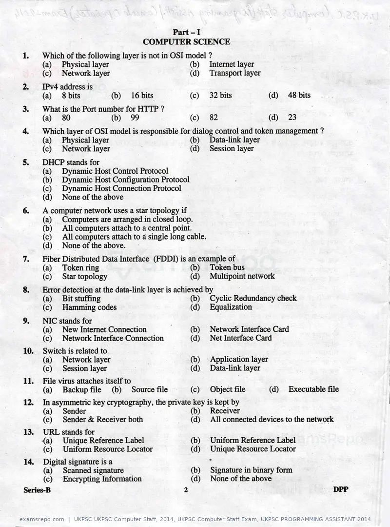 UKPSC UKPSC Computer Staff 2014 question paper, UKPSC Computer Staff Exam, UKPSC PROGRAMMING ASSISTANT 2014, page 2 of 32