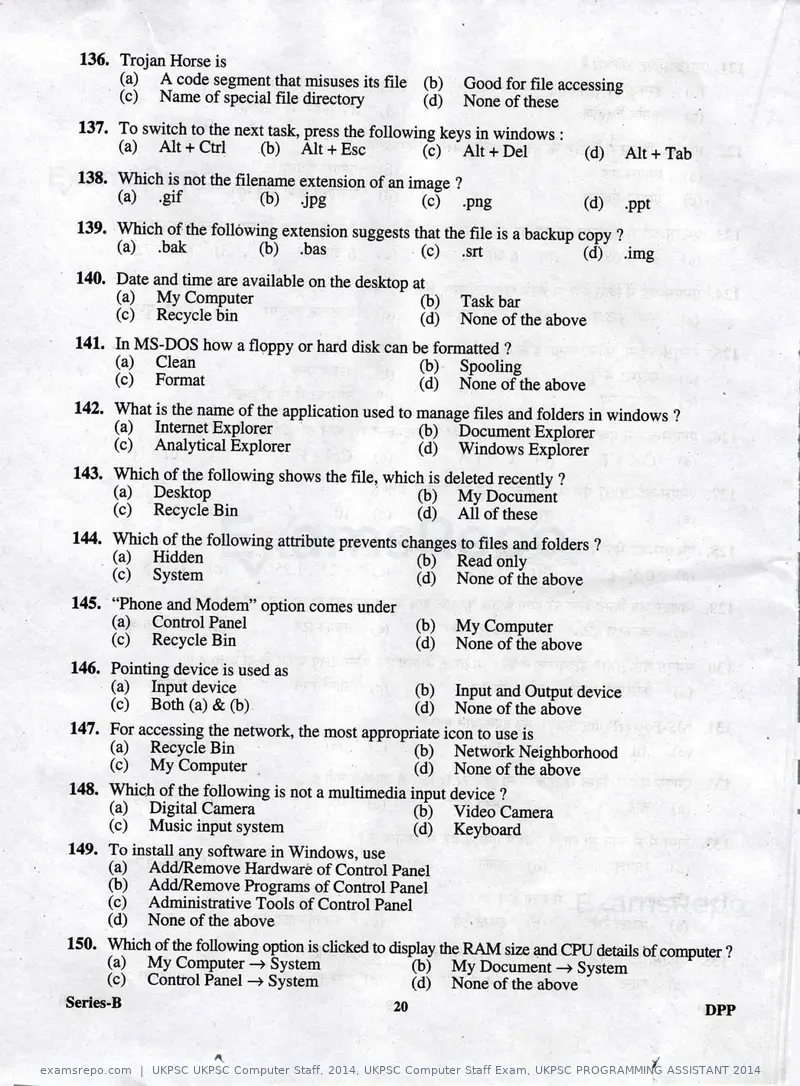 UKPSC UKPSC Computer Staff 2014 question paper, UKPSC Computer Staff Exam, UKPSC PROGRAMMING ASSISTANT 2014, page 20 of 32
