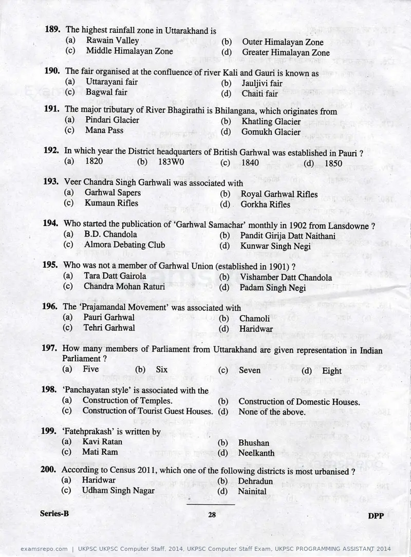 UKPSC UKPSC Computer Staff 2014 question paper, UKPSC Computer Staff Exam, UKPSC PROGRAMMING ASSISTANT 2014, page 28 of 32