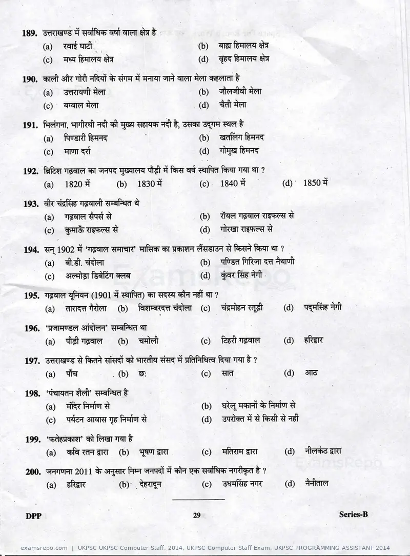 UKPSC UKPSC Computer Staff 2014 question paper, UKPSC Computer Staff Exam, UKPSC PROGRAMMING ASSISTANT 2014, page 29 of 32