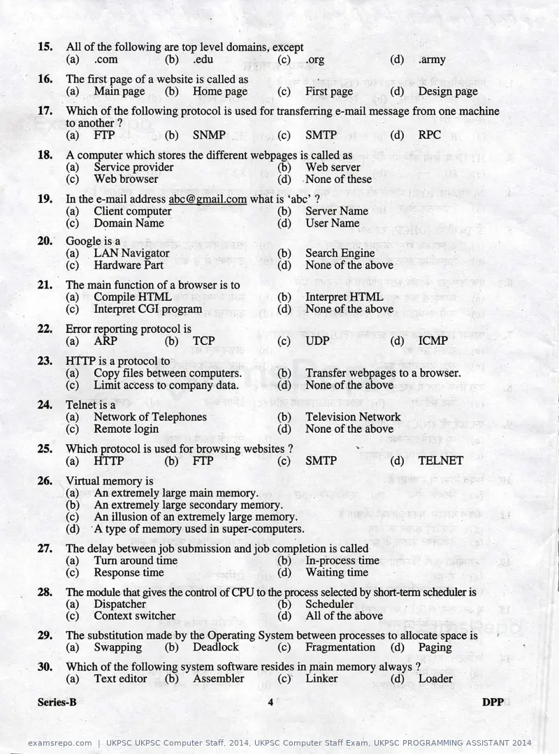 UKPSC UKPSC Computer Staff 2014 question paper, UKPSC Computer Staff Exam, UKPSC PROGRAMMING ASSISTANT 2014, page 4 of 32