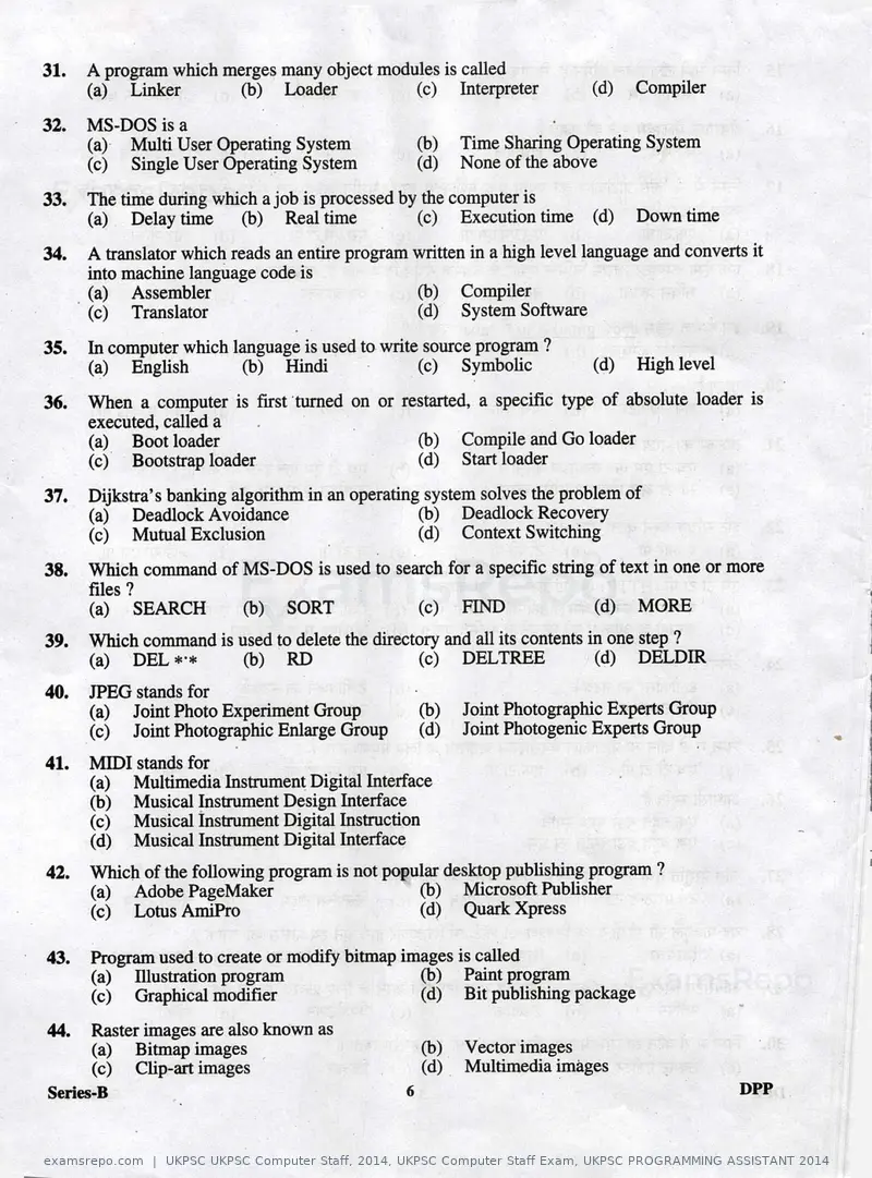 UKPSC UKPSC Computer Staff 2014 question paper, UKPSC Computer Staff Exam, UKPSC PROGRAMMING ASSISTANT 2014, page 6 of 32