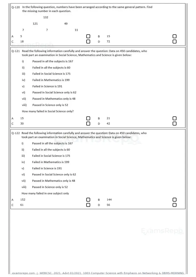 WEBCSC 2021 question paper, Advt 01/2021, 1003 Computer Science with Emphasis on Networking & DBMS-MORNING, page 11 of 24