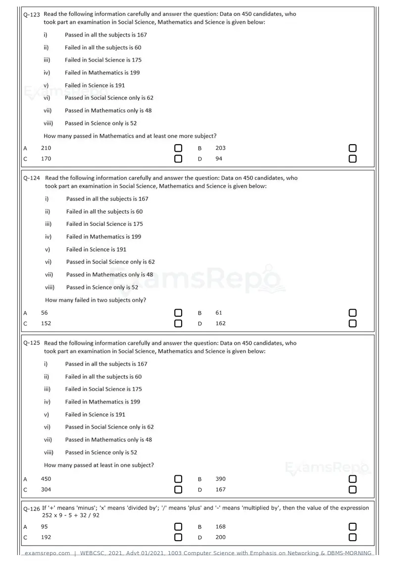 WEBCSC 2021 question paper, Advt 01/2021, 1003 Computer Science with Emphasis on Networking & DBMS-MORNING, page 12 of 24
