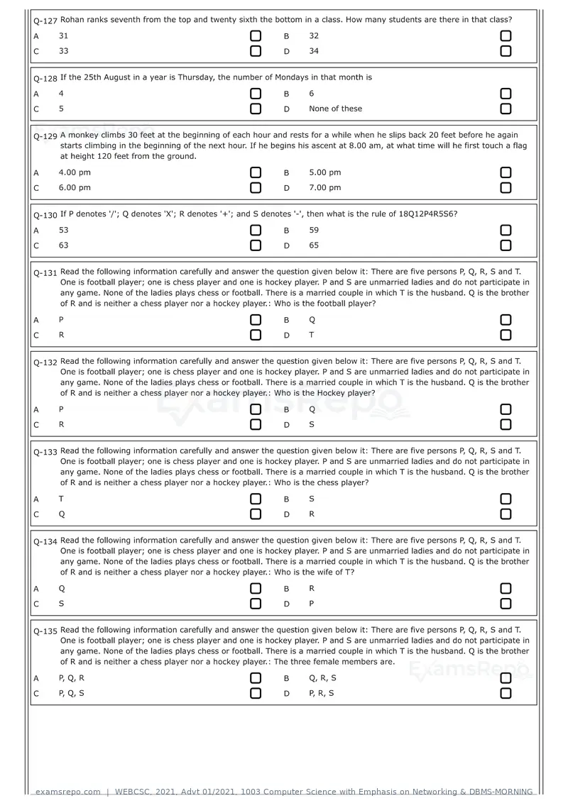 WEBCSC 2021 question paper, Advt 01/2021, 1003 Computer Science with Emphasis on Networking & DBMS-MORNING, page 13 of 24