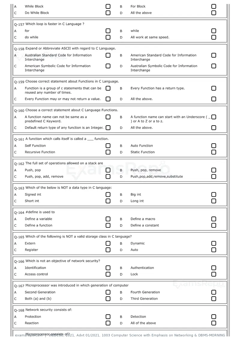 WEBCSC 2021 question paper, Advt 01/2021, 1003 Computer Science with Emphasis on Networking & DBMS-MORNING, page 17 of 24