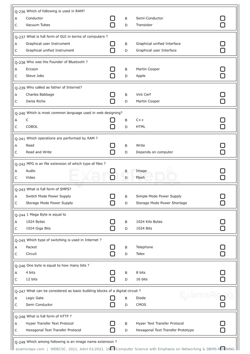 WEBCSC 2021 question paper, Advt 01/2021, 1003 Computer Science with Emphasis on Networking & DBMS-MORNING, page 23 of 24