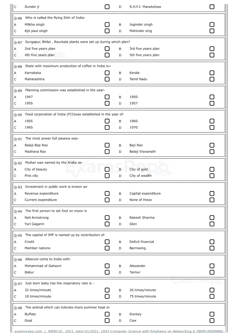 WEBCSC 2021 question paper, Advt 01/2021, 1003 Computer Science with Emphasis on Networking & DBMS-MORNING, page 8 of 24