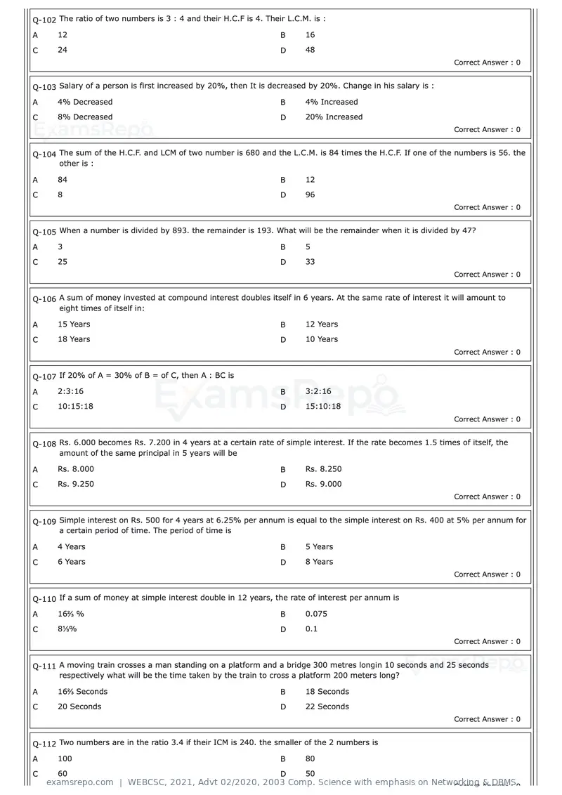 WEBCSC 2021 question paper, Advt 02/2020, 2003 Comp. Science with emphasis on Networking & DBMS, page 10 of 23