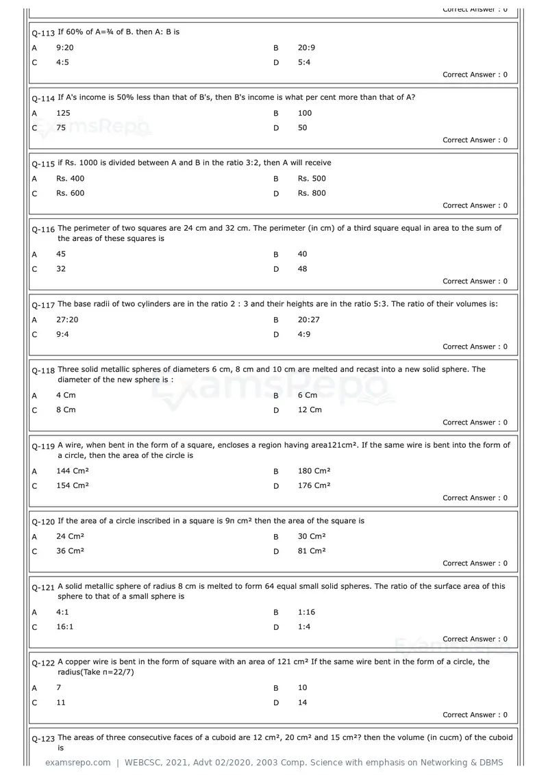 WEBCSC 2021 question paper, Advt 02/2020, 2003 Comp. Science with emphasis on Networking & DBMS, page 11 of 23