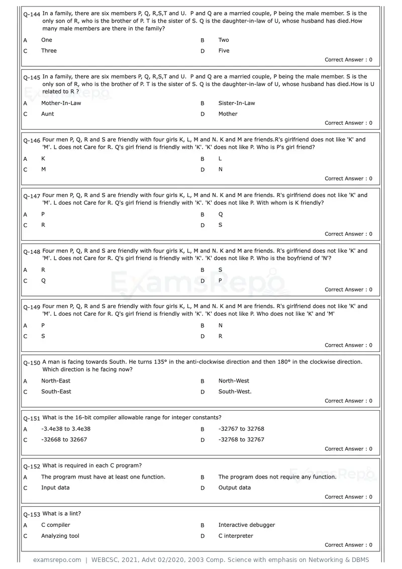 WEBCSC 2021 question paper, Advt 02/2020, 2003 Comp. Science with emphasis on Networking & DBMS, page 14 of 23