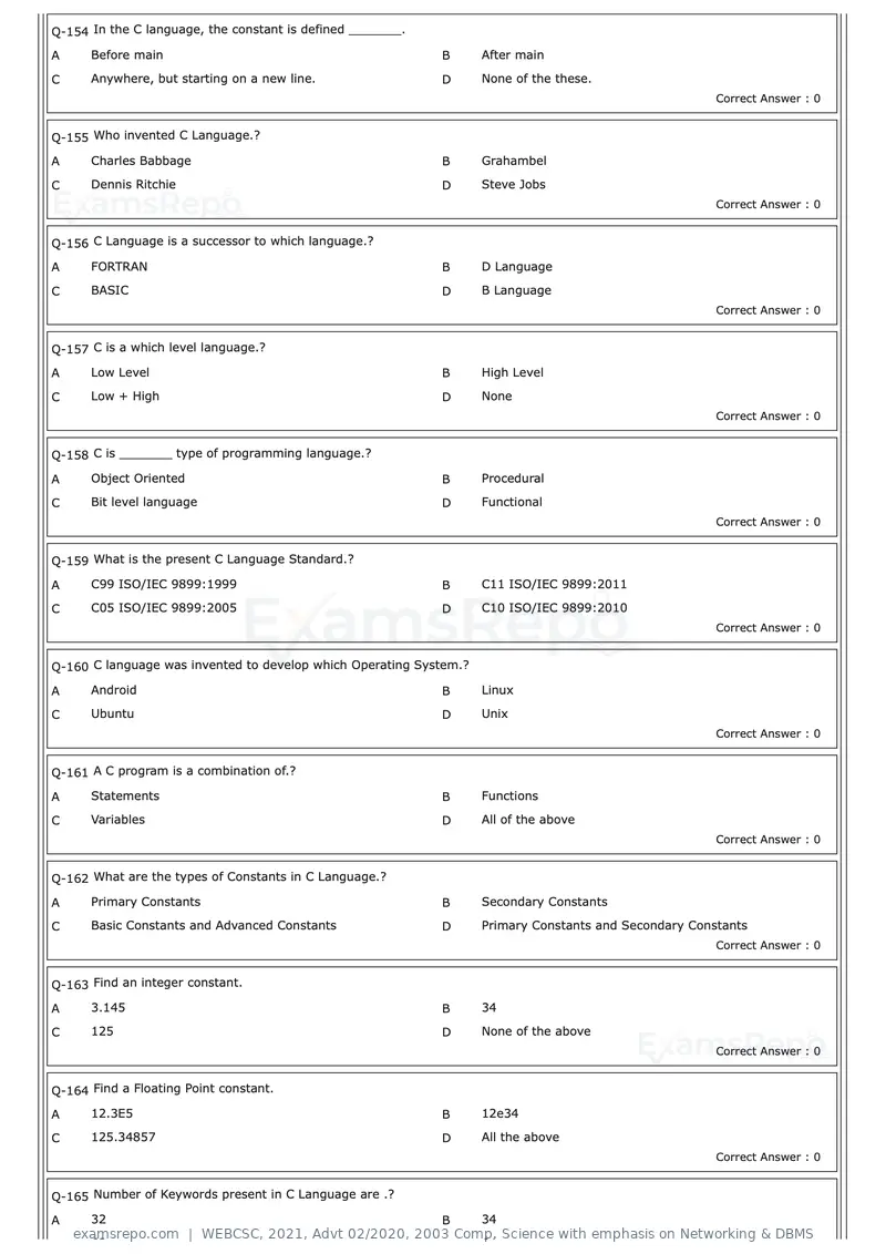 WEBCSC 2021 question paper, Advt 02/2020, 2003 Comp. Science with emphasis on Networking & DBMS, page 15 of 23