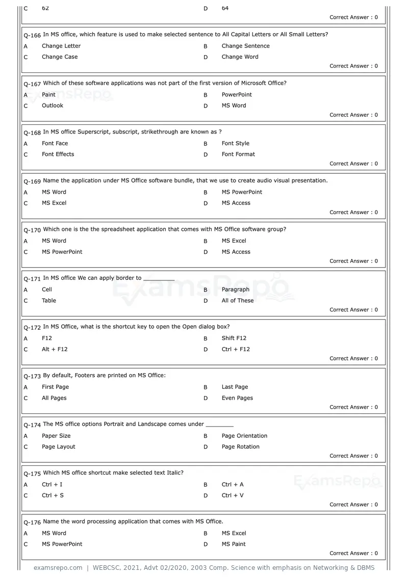 WEBCSC 2021 question paper, Advt 02/2020, 2003 Comp. Science with emphasis on Networking & DBMS, page 16 of 23