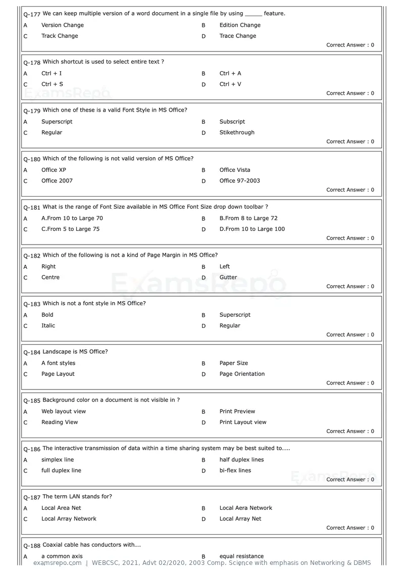 WEBCSC 2021 question paper, Advt 02/2020, 2003 Comp. Science with emphasis on Networking & DBMS, page 17 of 23