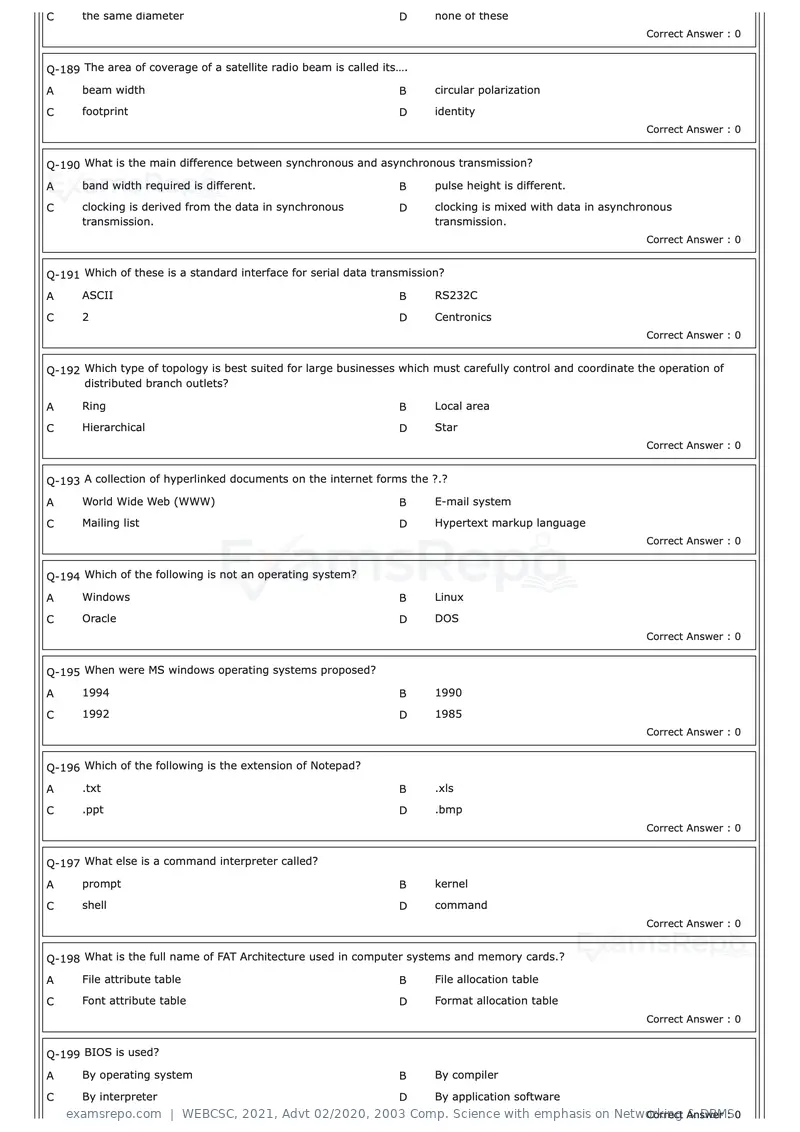 WEBCSC 2021 question paper, Advt 02/2020, 2003 Comp. Science with emphasis on Networking & DBMS, page 18 of 23