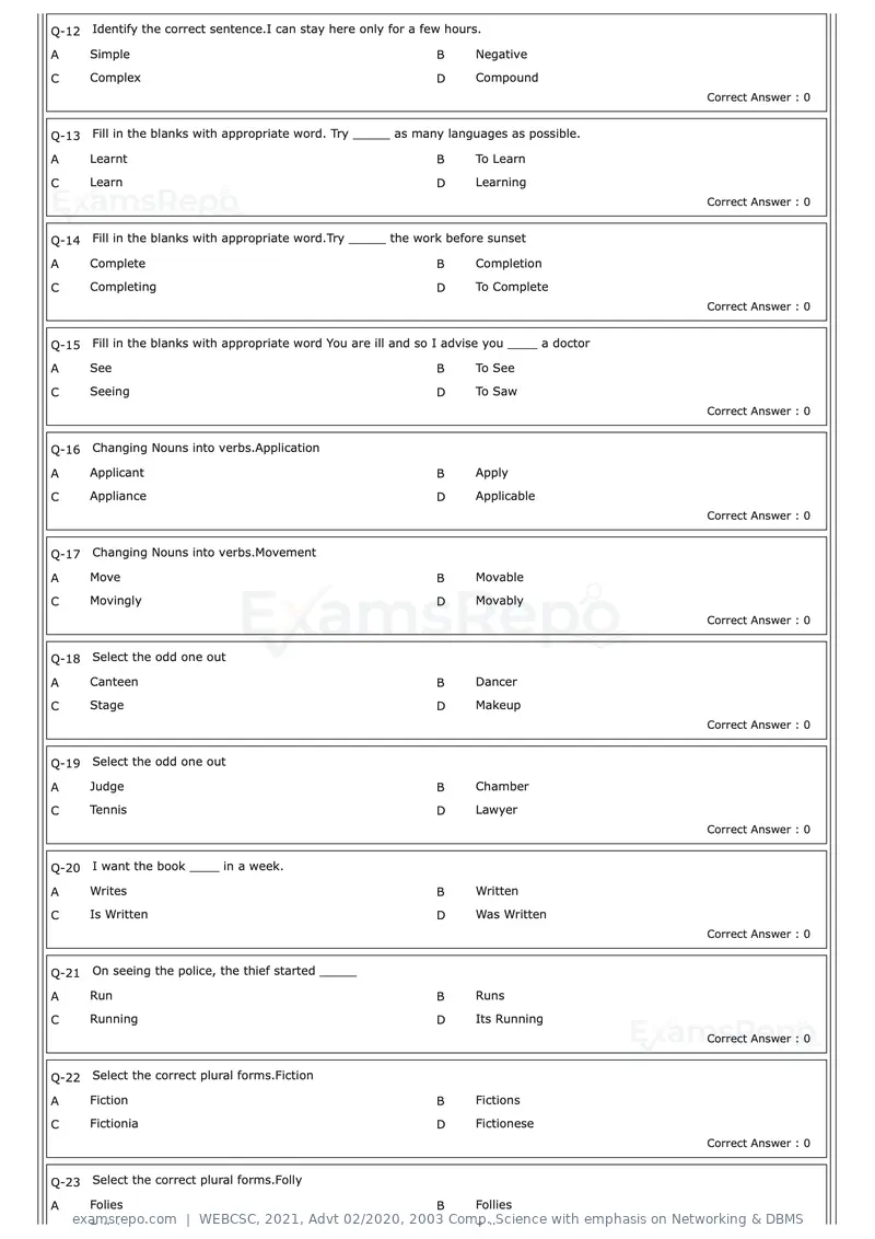 WEBCSC 2021 question paper, Advt 02/2020, 2003 Comp. Science with emphasis on Networking & DBMS, page 2 of 23