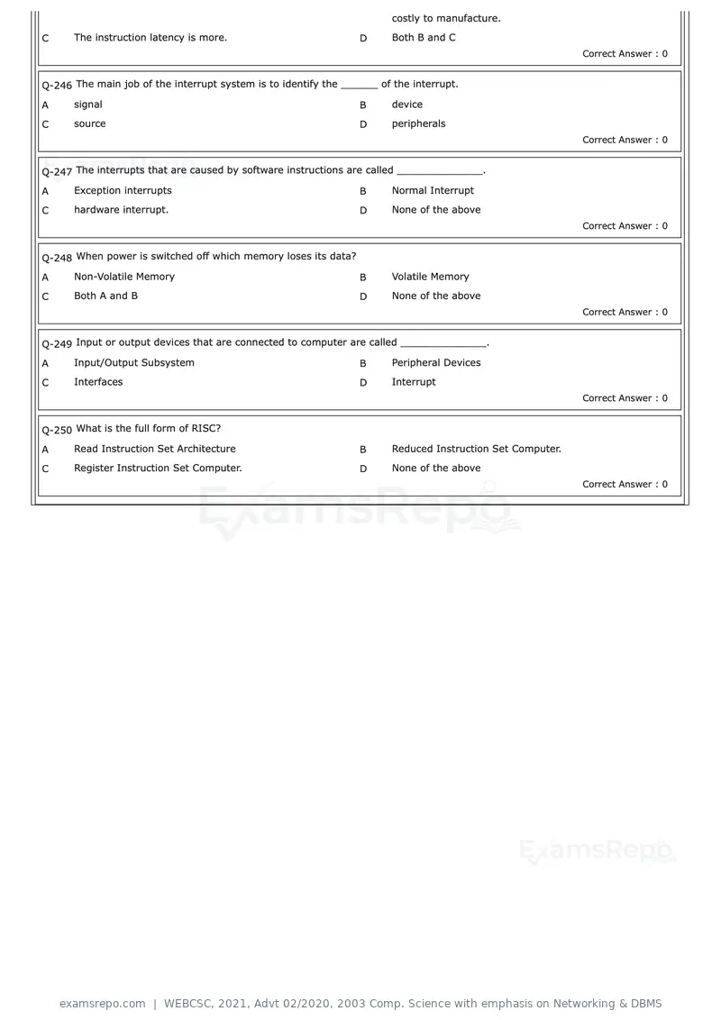 WEBCSC 2021 question paper, Advt 02/2020, 2003 Comp. Science with emphasis on Networking & DBMS, page 23 of 23