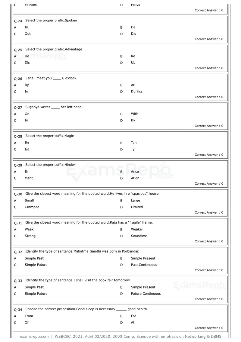 WEBCSC 2021 question paper, Advt 02/2020, 2003 Comp. Science with emphasis on Networking & DBMS, page 3 of 23