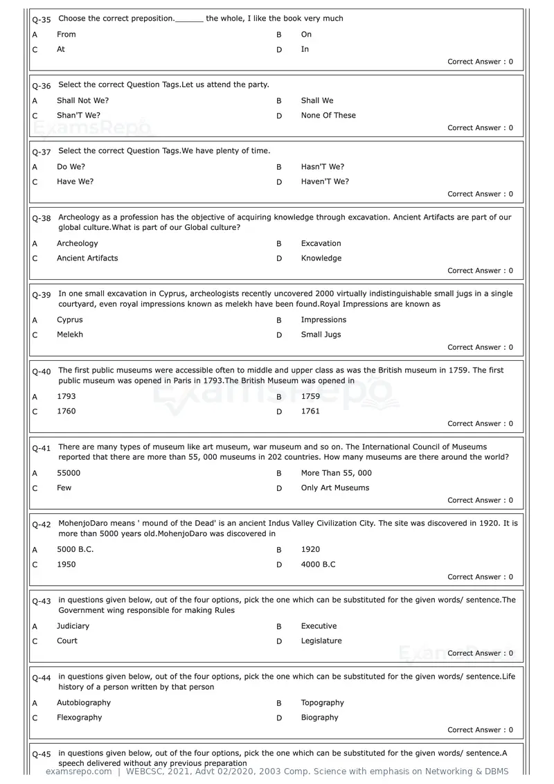 WEBCSC 2021 question paper, Advt 02/2020, 2003 Comp. Science with emphasis on Networking & DBMS, page 4 of 23