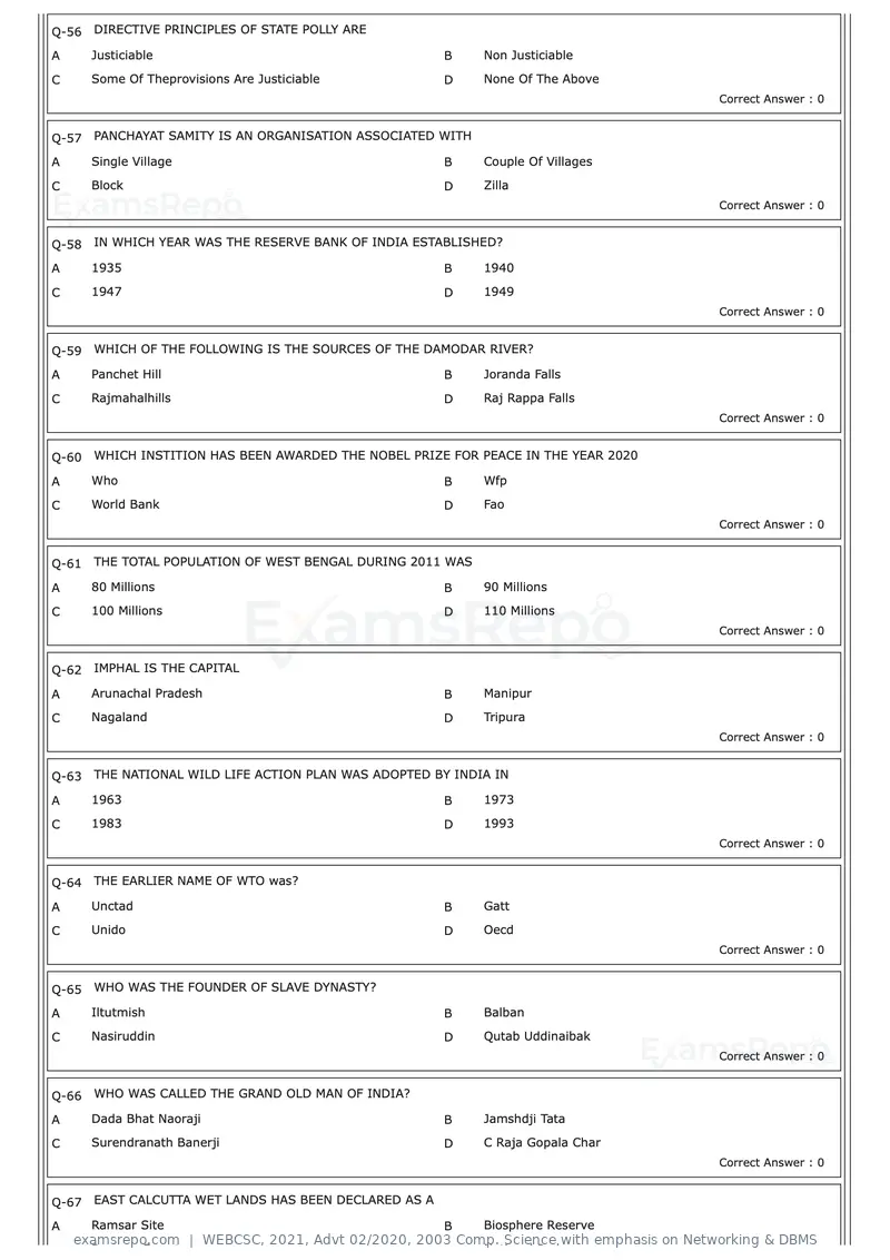 WEBCSC 2021 question paper, Advt 02/2020, 2003 Comp. Science with emphasis on Networking & DBMS, page 6 of 23