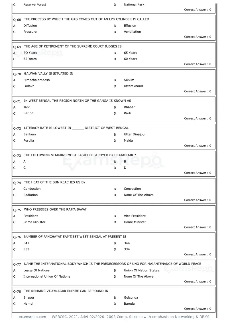 WEBCSC 2021 question paper, Advt 02/2020, 2003 Comp. Science with emphasis on Networking & DBMS, page 7 of 23