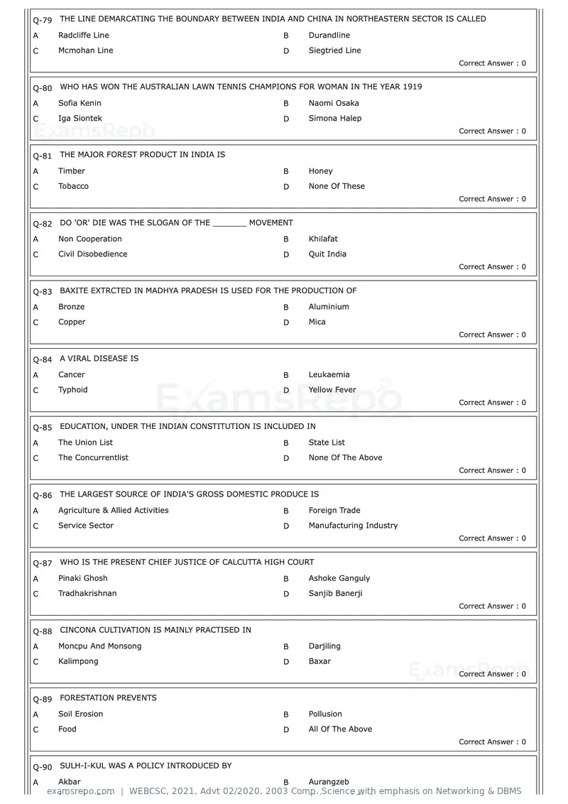 WEBCSC 2021 question paper, Advt 02/2020, 2003 Comp. Science with emphasis on Networking & DBMS, page 8 of 23